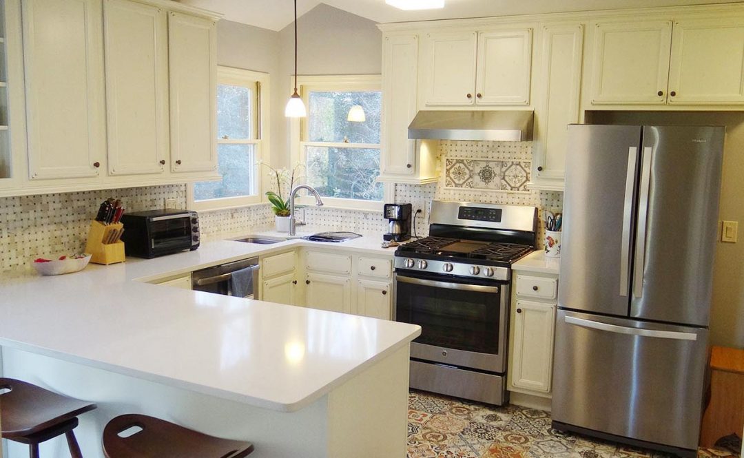Vintage Kitchen Design White Cabinets, Vintage Tile Flooring Kitchen