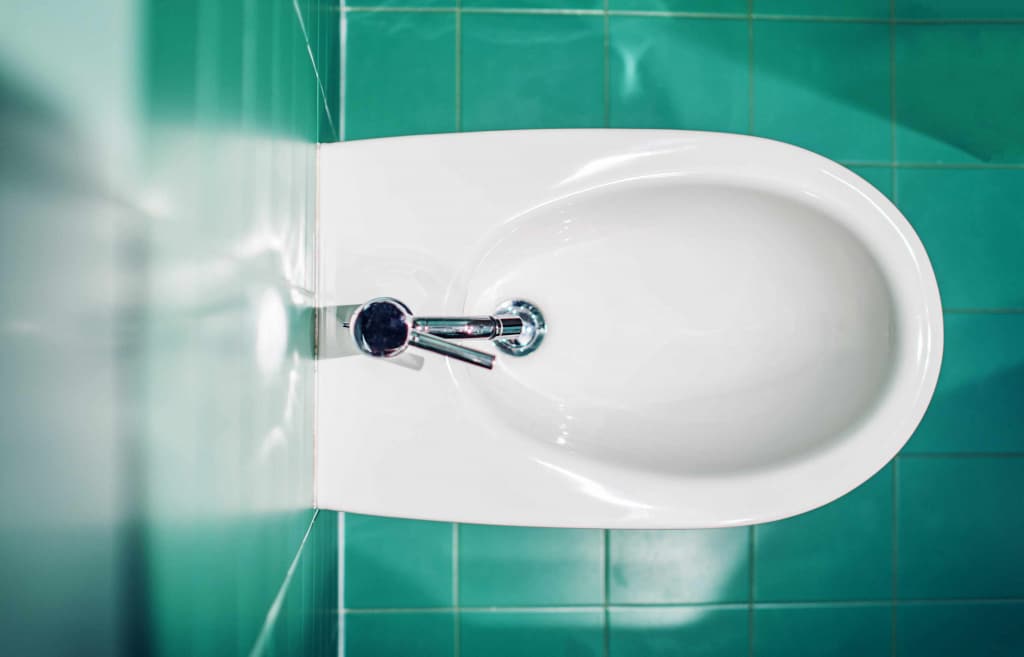 Modern Bidet Fixture Between Emerald Bathroom Tiles